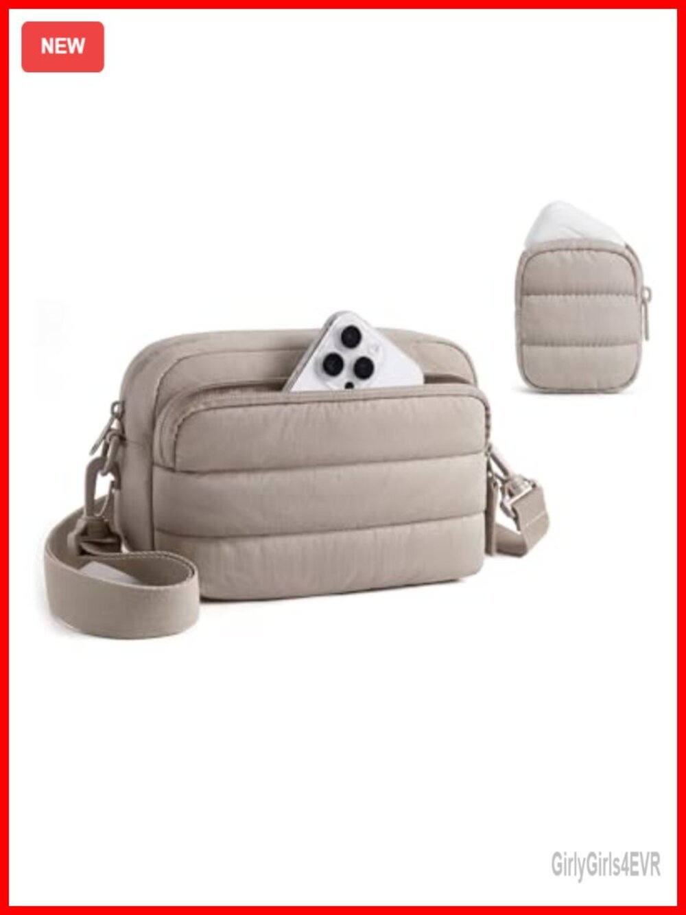 2-Piece Small Quilted Nylon Crossbody Set with Earbuds Pouch, Water-Resistant
